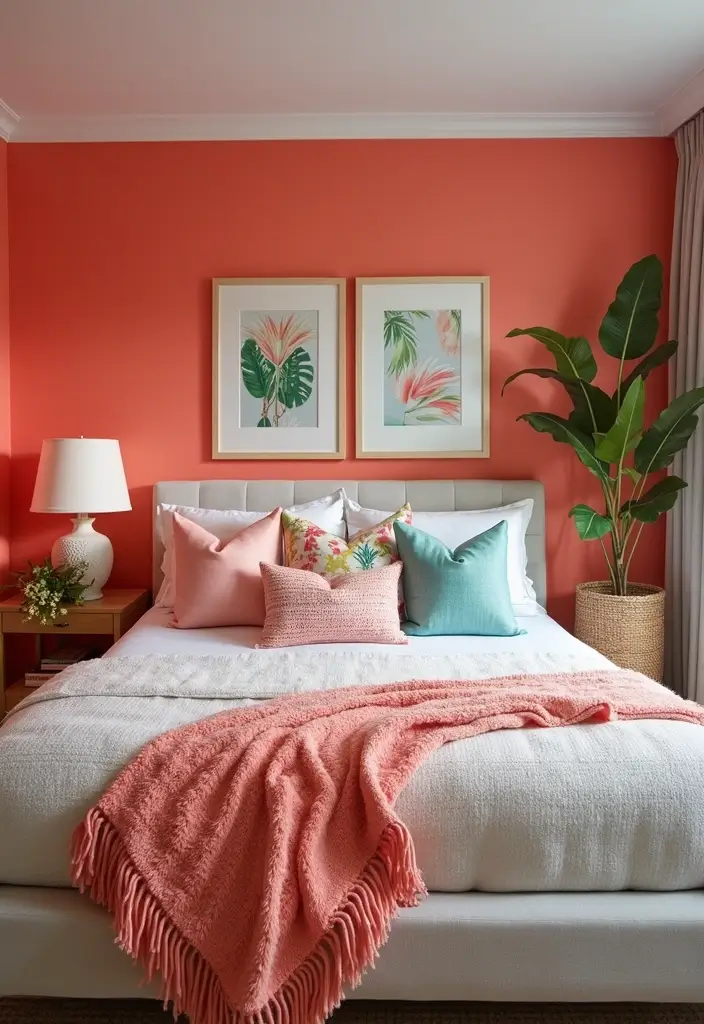 26 Aesthetic Room Color Ideas Bedroom That Make Your Space Feel Dreamy - 10. Bright Coral