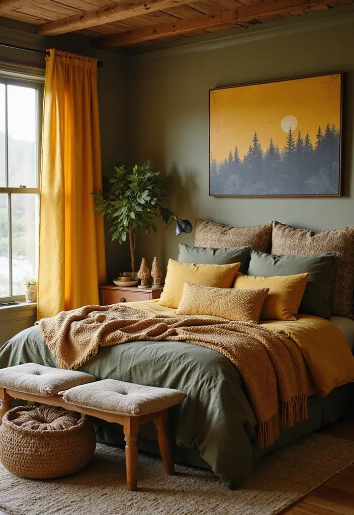 26 Aesthetic Room Color Ideas Bedroom That Make Your Space Feel Dreamy - 7. Earthy Mustard Yellow
