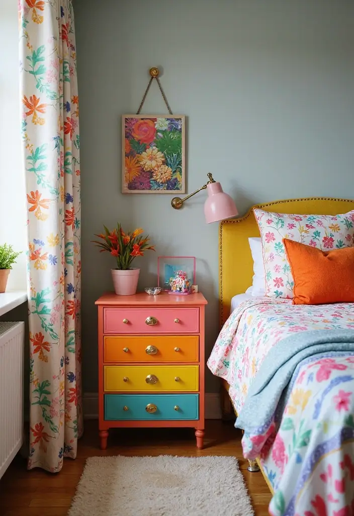 26 Small Bedroom Side Table Ideas That Feel Smart & Stylish - 19. Statement-Making Colorful Nightstands