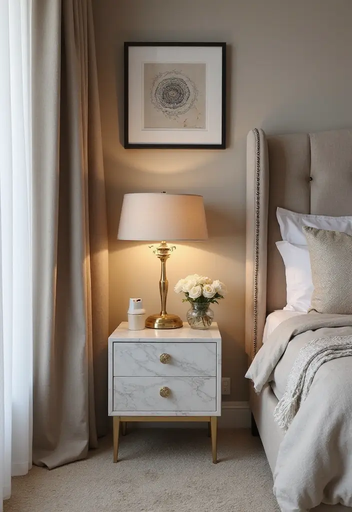 26 Small Bedroom Side Table Ideas That Feel Smart & Stylish - 21. Elegant Marble Side Tables