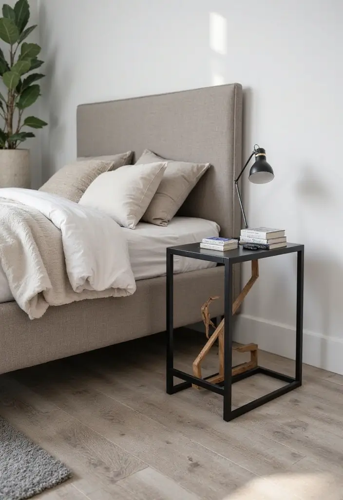 26 Small Bedroom Side Table Ideas That Feel Smart & Stylish - 4. Minimalist Metal Frames