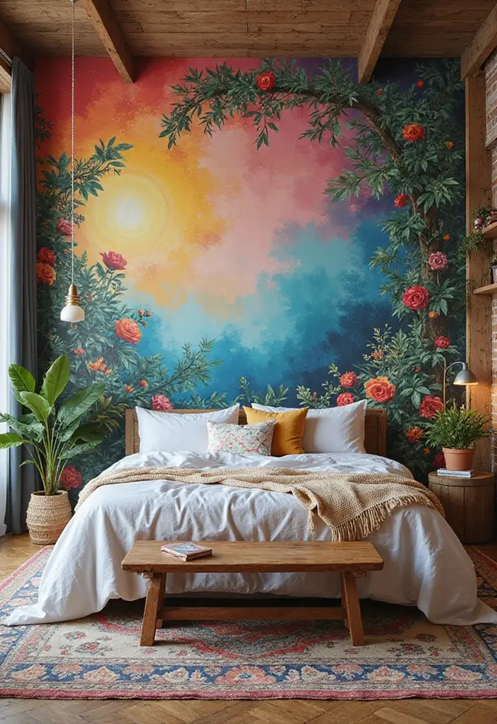 26 Teen Boho Bedroom Ideas That Feel Trendy and Creative - 12. Artistic Wall Murals