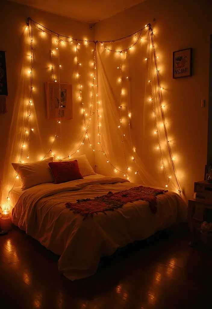 26 Teen Boho Bedroom Ideas That Feel Trendy and Creative - 9. Cozy String Lights