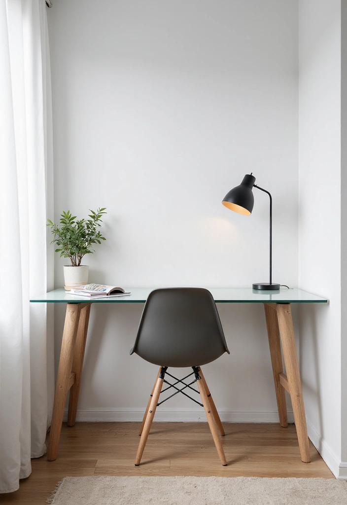 27 Corner Study Table Ideas Bedroom That Save Space Smartly - 11. Minimalistic Glass Desk