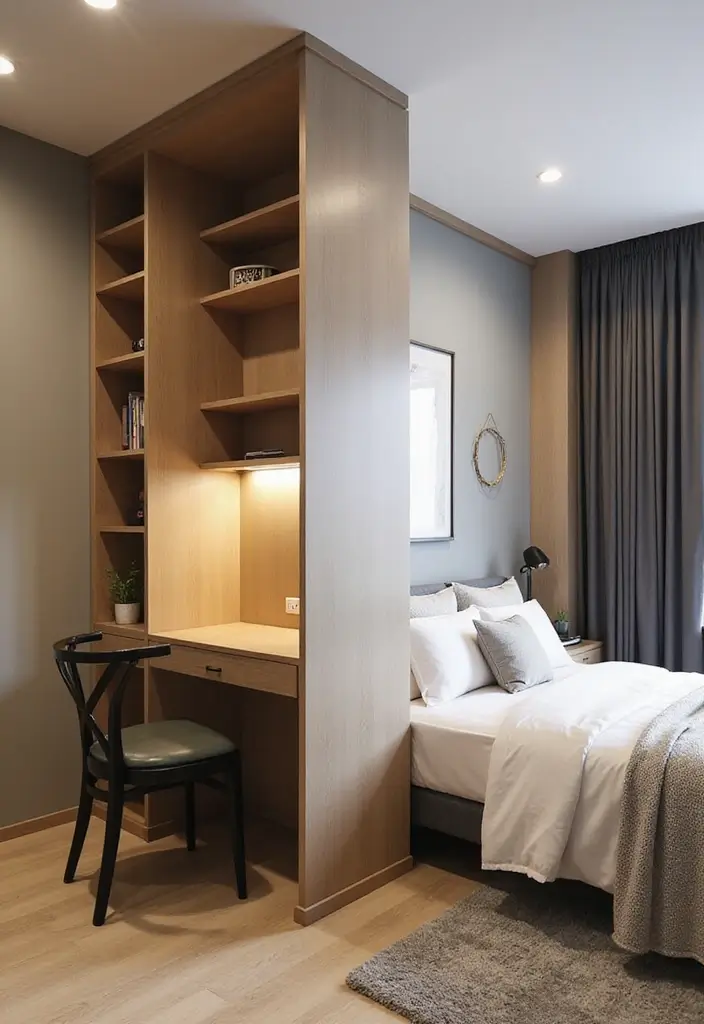 27 Corner Study Table Ideas Bedroom That Save Space Smartly - 14. Creative Use of Partition Space