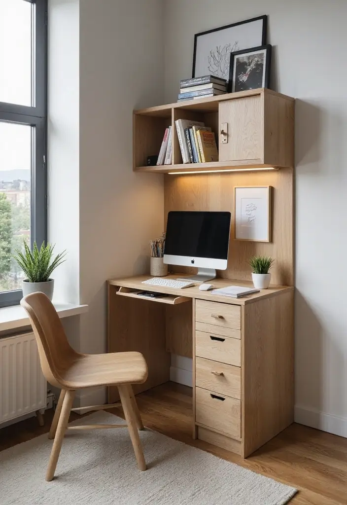 27 Corner Study Table Ideas Bedroom That Save Space Smartly - 16. Desk with Hidden Storage
