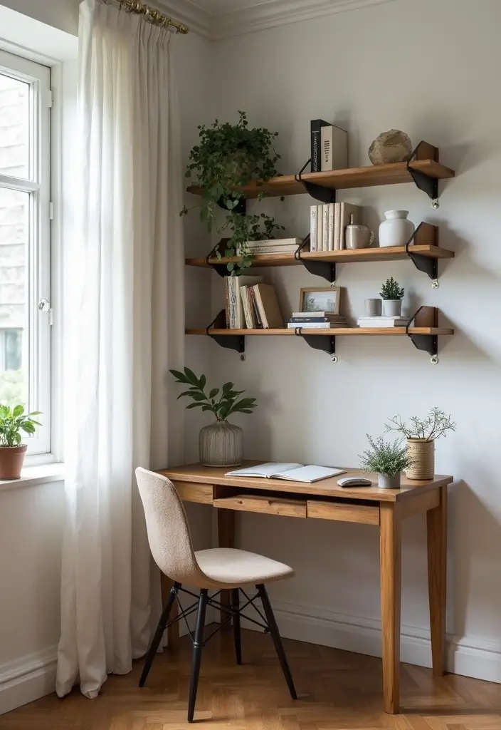 27 Corner Study Table Ideas Bedroom That Save Space Smartly - 2. Corner Shelving Desk Combo