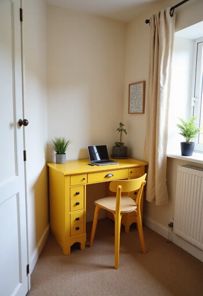 27 Corner Study Table Ideas Bedroom That Save Space Smartly - 20. Brightly Colored Corner Desk