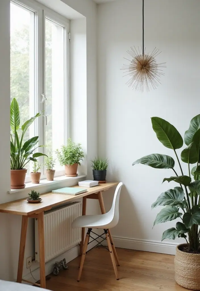 27 Corner Study Table Ideas Bedroom That Save Space Smartly - 22. Corner Desk with Plants