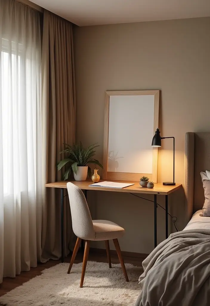 27 Corner Study Table Ideas Bedroom That Save Space Smartly - 27. Corner Desk with Statement Lighting