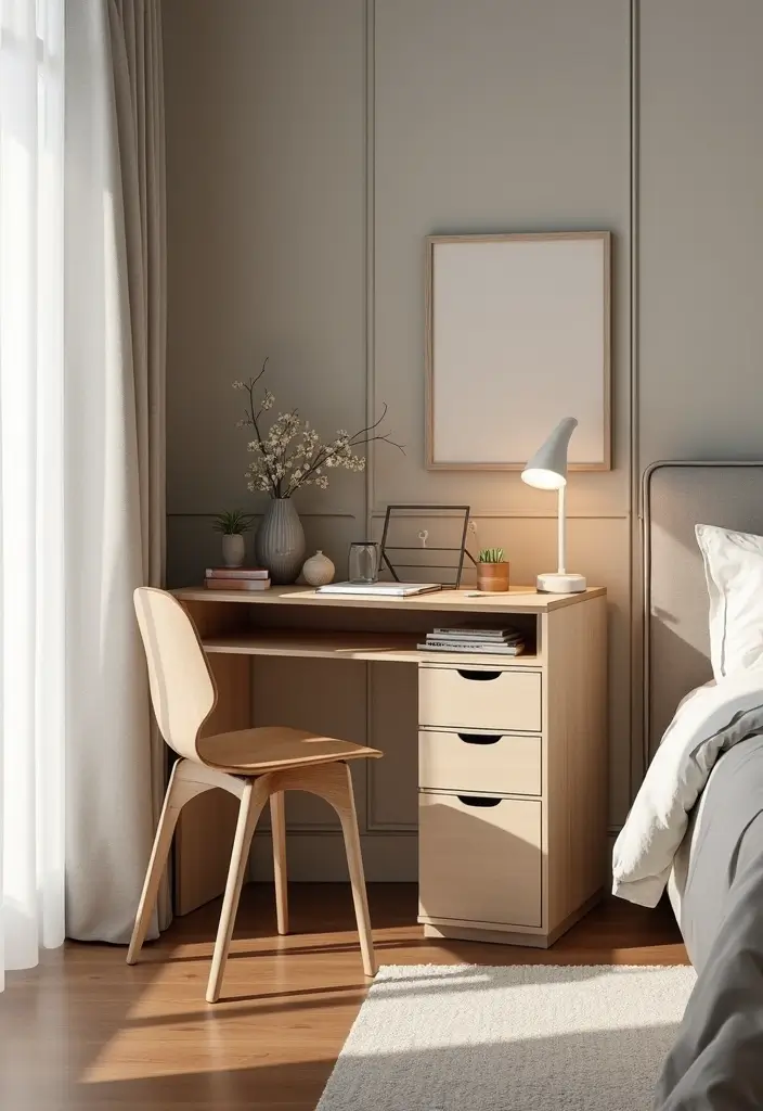 27 Corner Study Table Ideas Bedroom That Save Space Smartly - 3. Compact Desk with Chair Storage