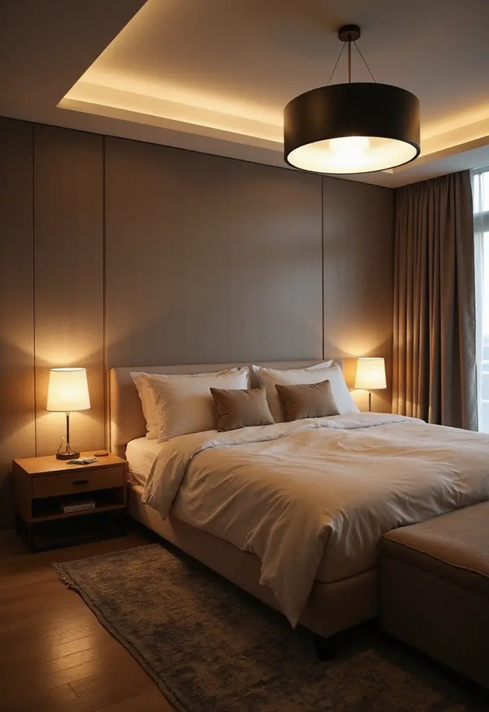 27 Main Bedroom Ideas Modern That Feel Spacious and Sleek - 4. Statement Lighting
