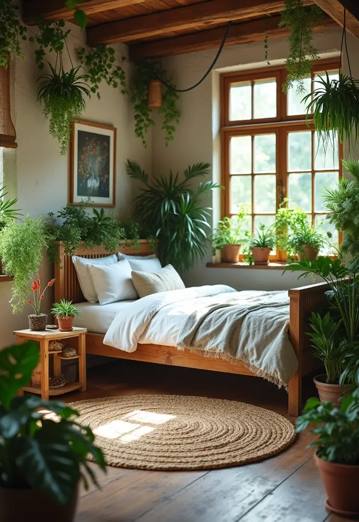 28 Rustic Brown Bedroom Ideas That Bring Natural Warmth - 11. Incorporating Plants