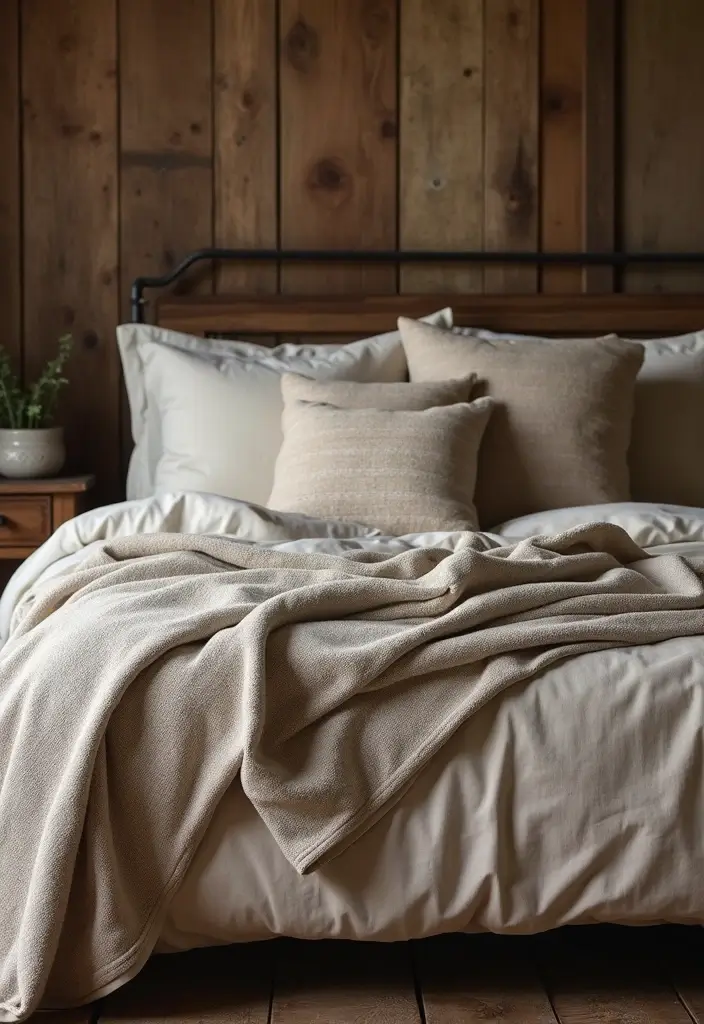 28 Rustic Brown Bedroom Ideas That Bring Natural Warmth - 13. Layered Bedding