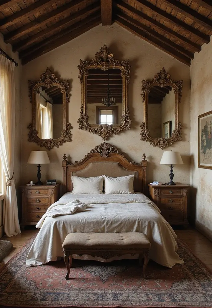 28 Rustic Brown Bedroom Ideas That Bring Natural Warmth - 14. Antique Mirrors