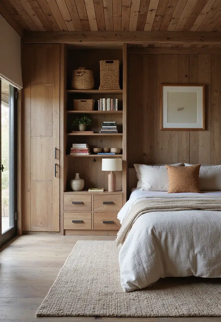 28 Rustic Brown Bedroom Ideas That Bring Natural Warmth - 15. Built-In Storage Solutions