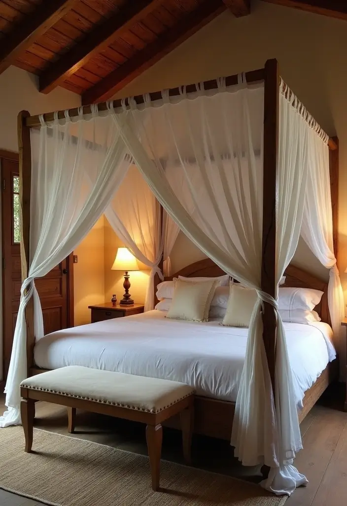 28 Rustic Brown Bedroom Ideas That Bring Natural Warmth - 23. Beautiful Canopy Beds