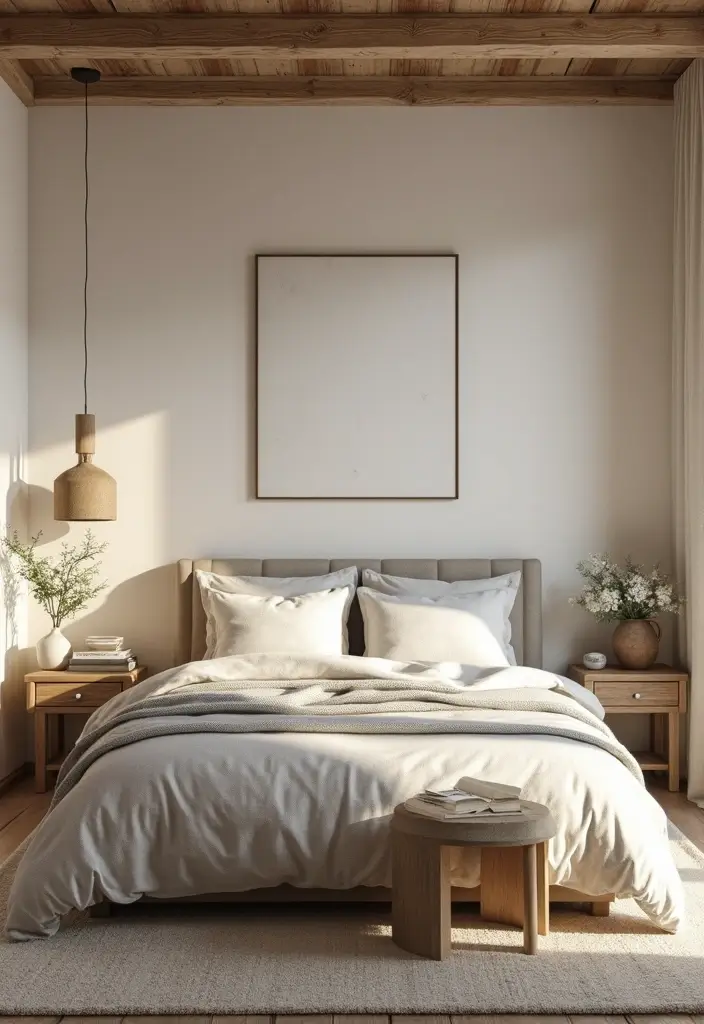 28 Rustic Brown Bedroom Ideas That Bring Natural Warmth - 24. Neutral Color Accents