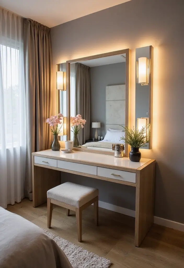 28 Vanity Ideas Bedroom Modern Luxury That Feel High-End & Sleek - 7. Mirrors as Statement Pieces