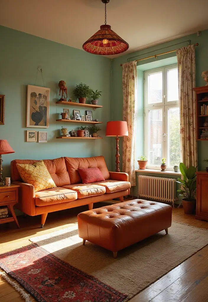 29 Bedroom Sofa Ideas for Small Spaces That Double as Decor - 18. Funky Retro Sofa