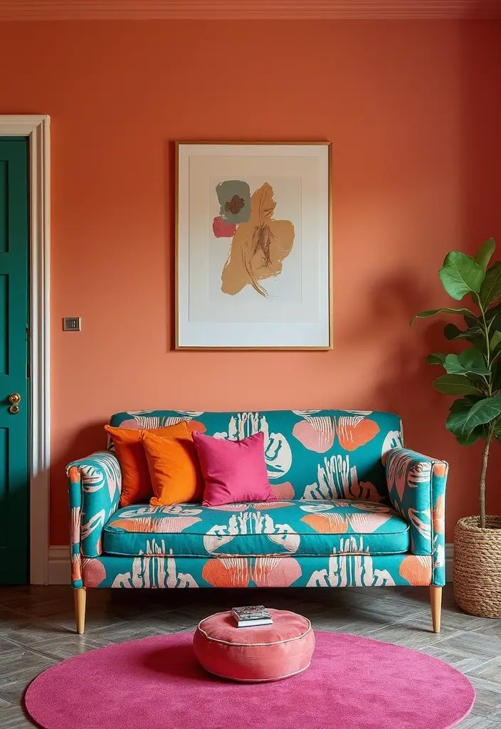 29 Bedroom Sofa Ideas for Small Spaces That Double as Decor - 25. Bold Graphic Sofa