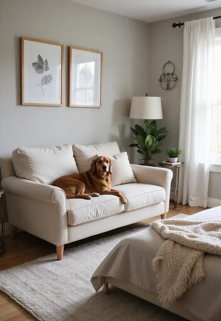 29 Bedroom Sofa Ideas for Small Spaces That Double as Decor - 29. Chic Pet-Friendly Sofa
