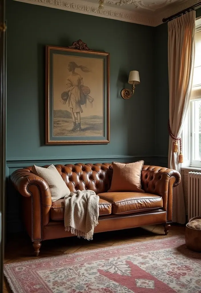 29 Bedroom Sofa Ideas for Small Spaces That Double as Decor - 5. Vintage-Style Chesterfield Sofa