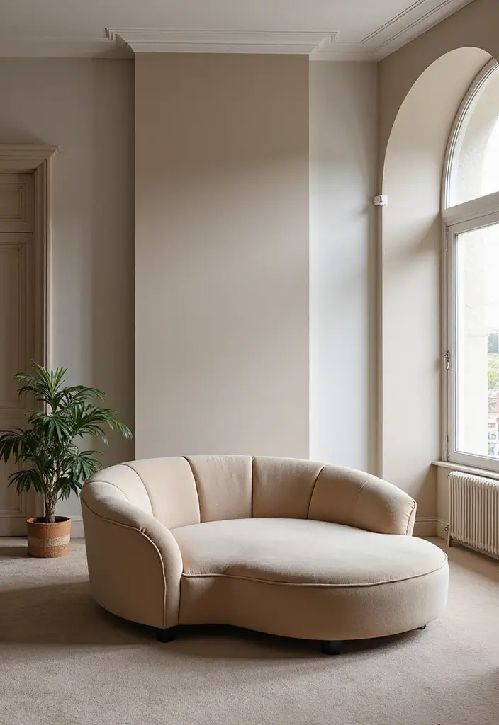 29 Bedroom Sofa Ideas for Small Spaces That Double as Decor - 7. Elegant Curved Sofa