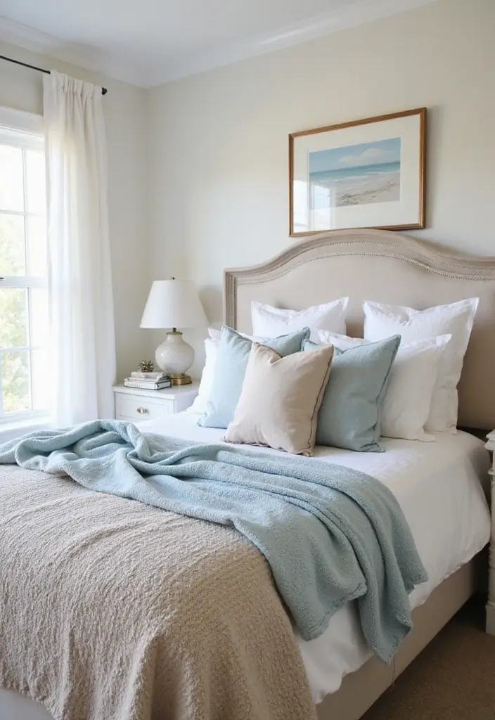 29 Modern Coastal Bedroom Ideas That Bring Beach Vibes Home - 16. Coastal Throw Blankets
