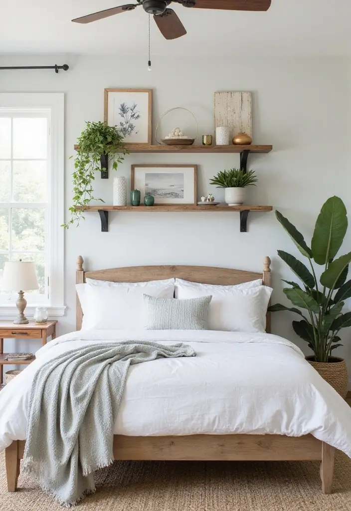 29 Modern Coastal Bedroom Ideas That Bring Beach Vibes Home - 28. Thoughtful Shelf Decor