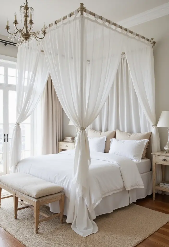 29 Modern Coastal Bedroom Ideas That Bring Beach Vibes Home - 5. Airy Canopy Beds