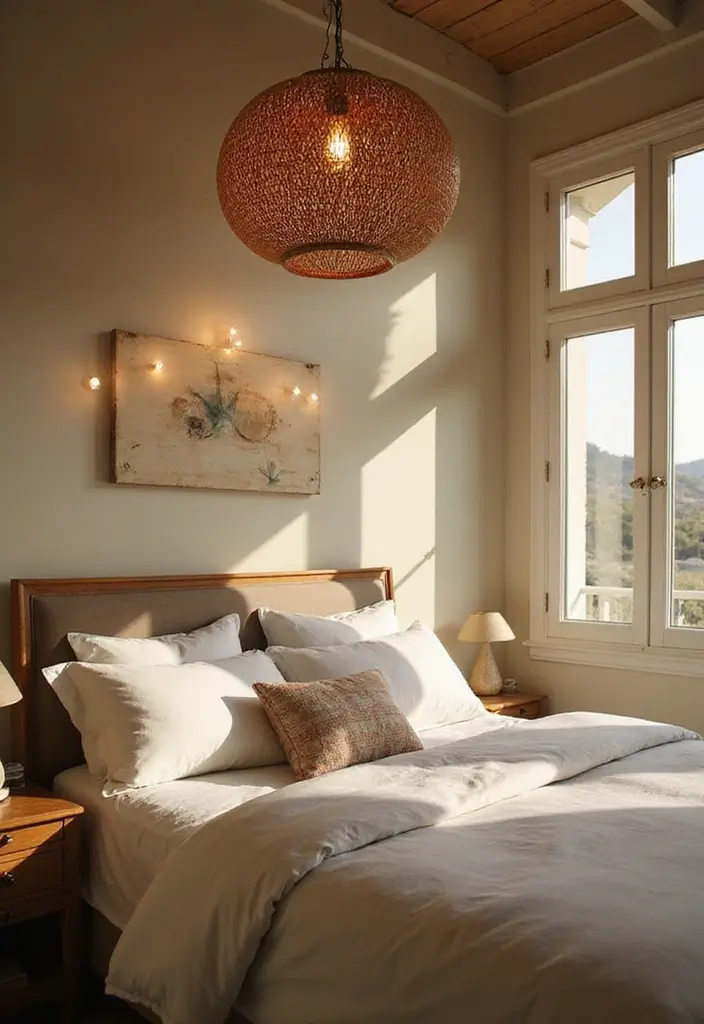 29 Modern Coastal Bedroom Ideas That Bring Beach Vibes Home - 8. Coastal Lighting Fixtures