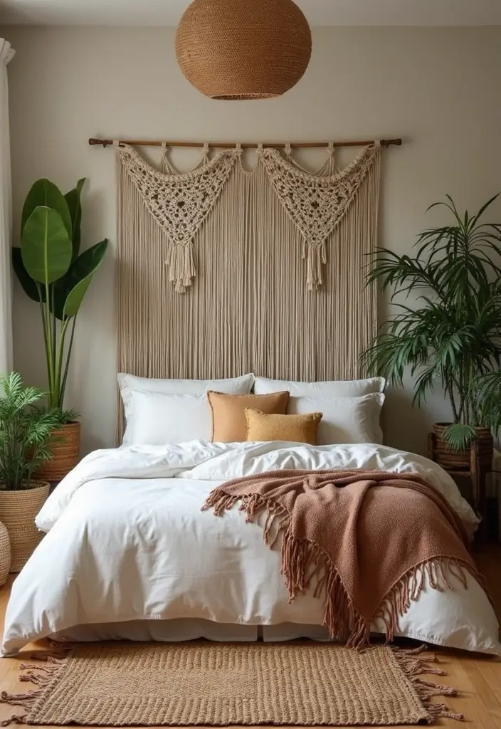 30 Bedroom Headboard Wall Ideas That Make a Bold Statement - 1. Macrame Magic