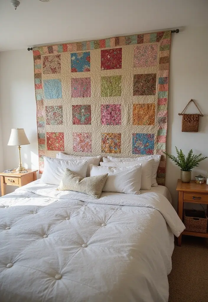 30 Bedroom Headboard Wall Ideas That Make a Bold Statement - 11. Quilted or Patchwork Headboard