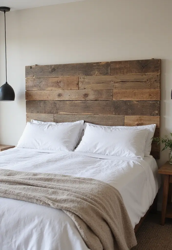 30 Bedroom Headboard Wall Ideas That Make a Bold Statement - 12. Reclaimed Wood Accents