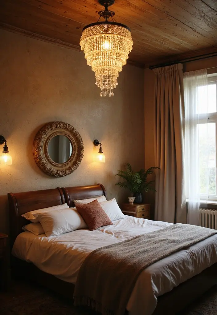 30 Bedroom Headboard Wall Ideas That Make a Bold Statement - 23. Chandelier or Pendant Lights
