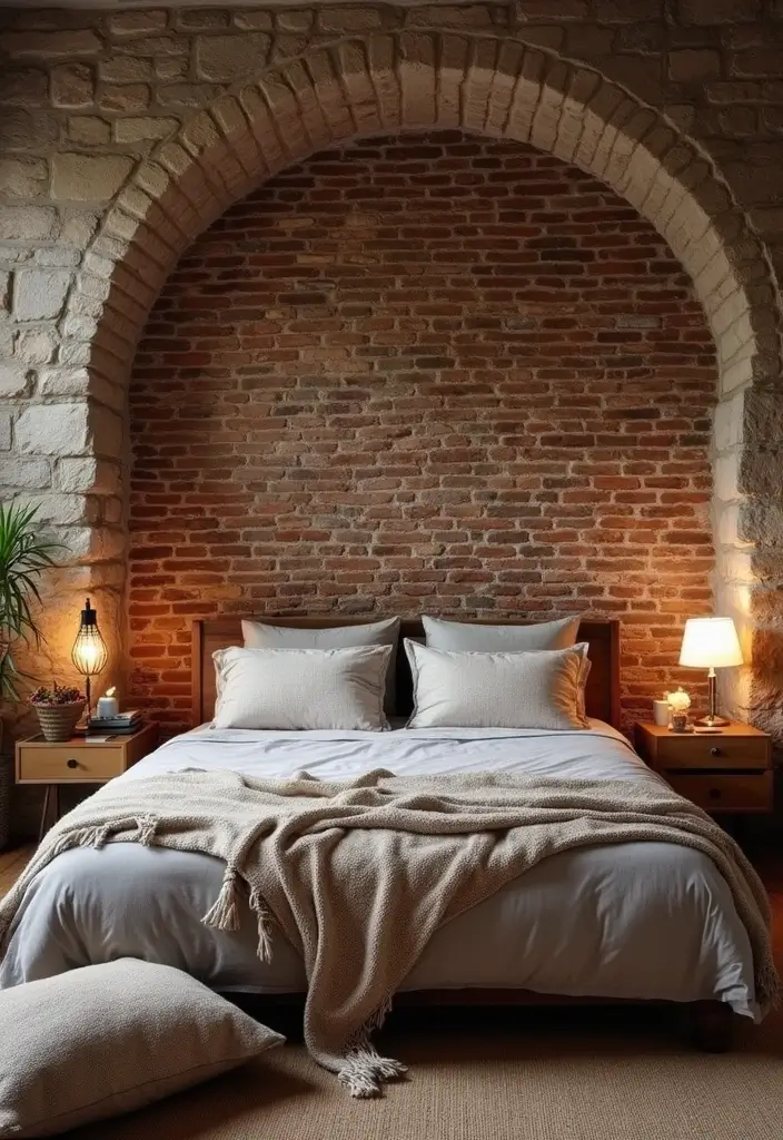30 Bedroom Headboard Wall Ideas That Make a Bold Statement - 28. Stone or Brick Feature Walls