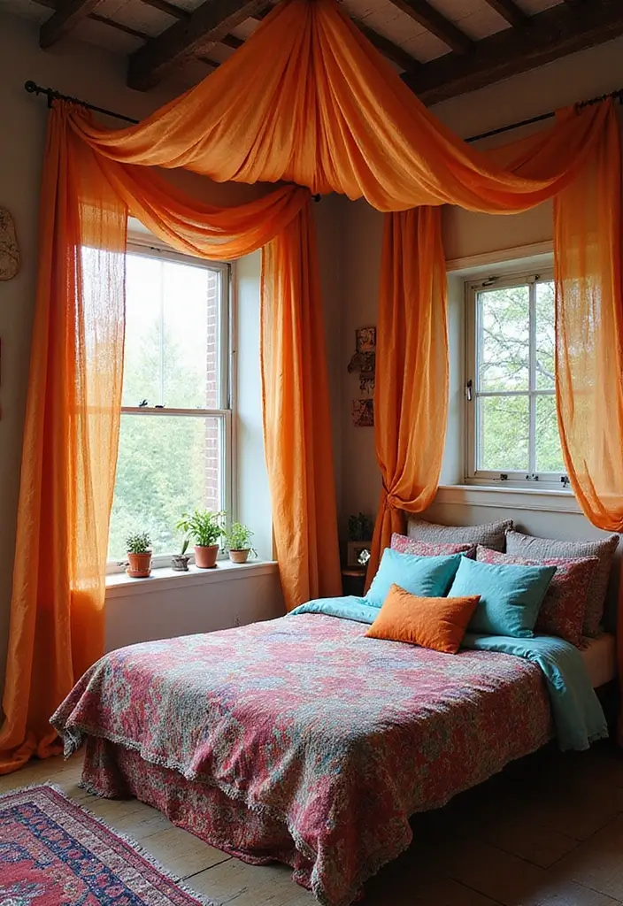 30 Bedroom Headboard Wall Ideas That Make a Bold Statement - 30. Funky Fabric Swag