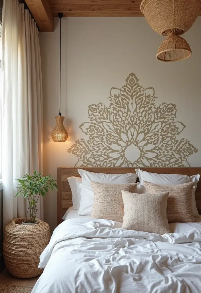 30 Bedroom Headboard Wall Ideas That Make a Bold Statement - 8. Stenciled Designs