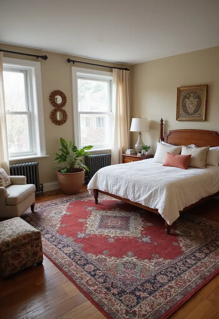 30 Bedroom Ideas for Small Spaces That Maximize Function & Style - 14. Area Rugs for Warmth