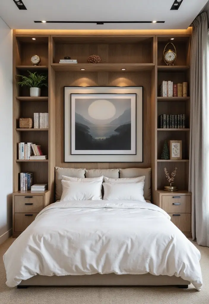 30 Bedroom Ideas for Small Spaces That Maximize Function & Style - 7. Built-In Shelving