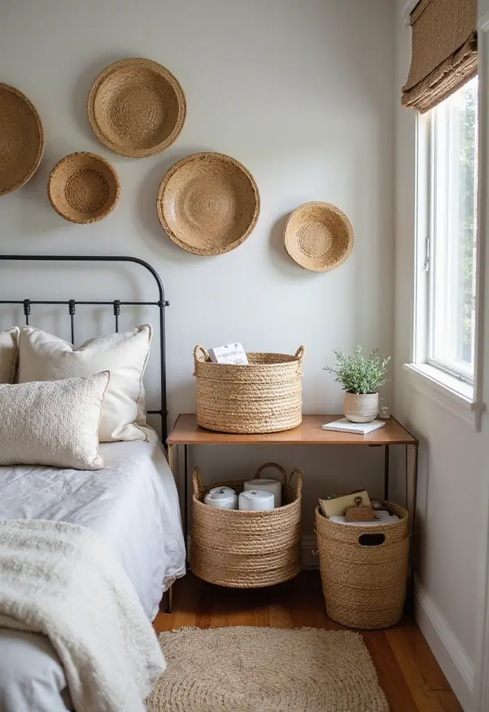 30 Bedroom Ideas for Small Spaces That Maximize Function & Style - 8. Stylish Baskets for Clutter