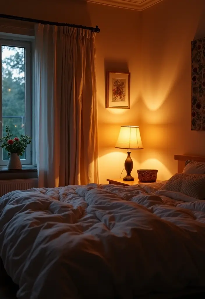 30 Beige Aesthetic Bedroom Ideas That Feel Calm & Minimalist - 26. Layered Lighting Techniques