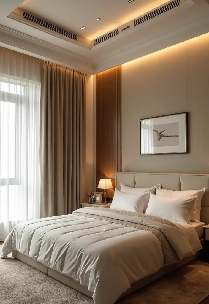 30 Beige Aesthetic Bedroom Ideas That Feel Calm & Minimalist - 27. A Touch of Metallic Accents