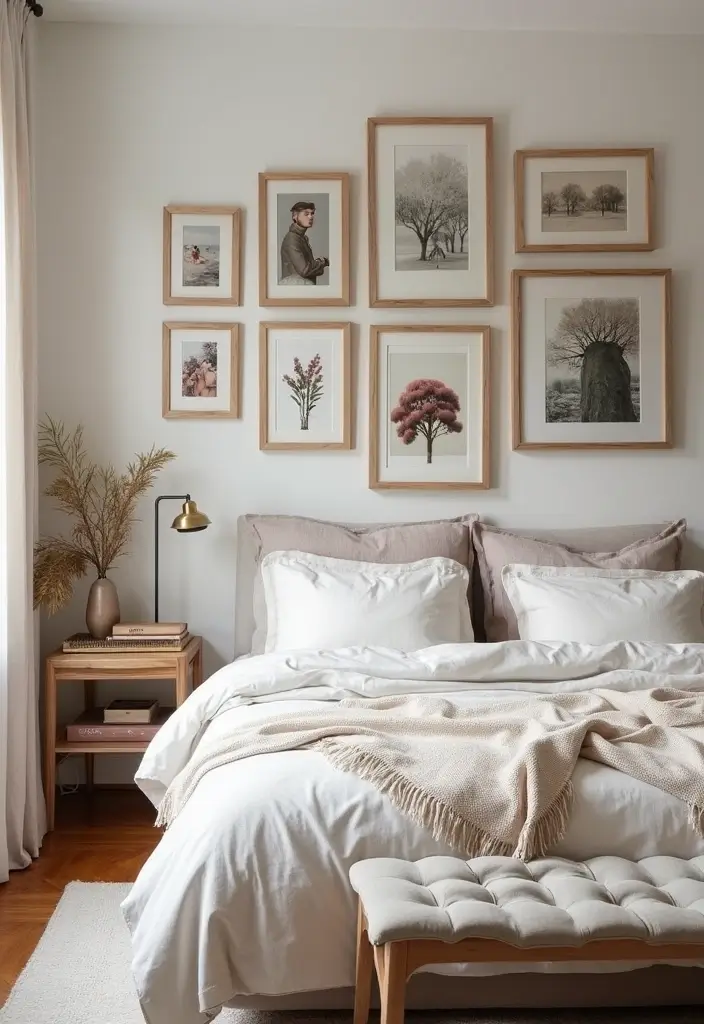30 Beige Aesthetic Bedroom Ideas That Feel Calm & Minimalist - 29. Personal Touches with Photos