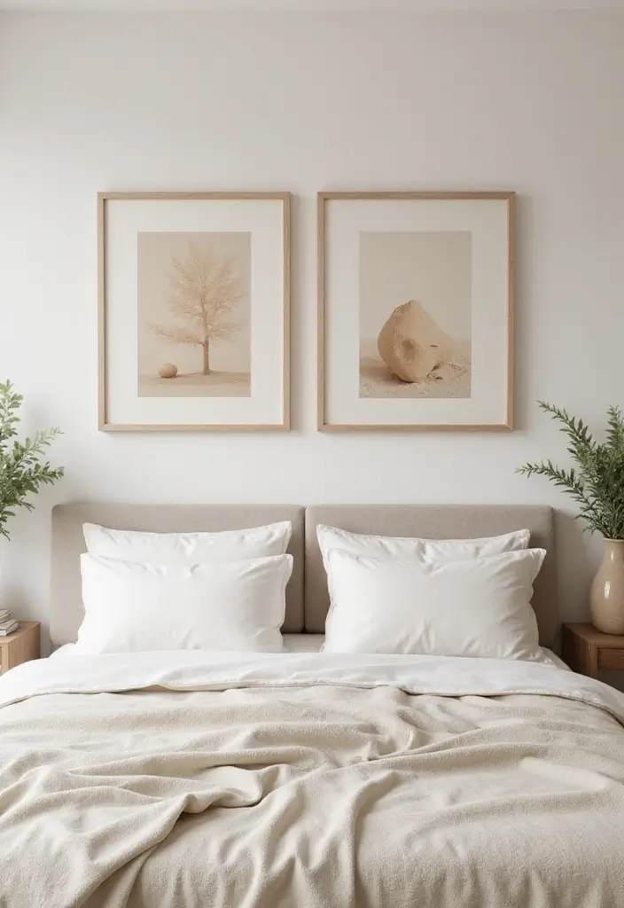 30 Beige Aesthetic Bedroom Ideas That Feel Calm & Minimalist - 5. Artistic Touches with Beige Art