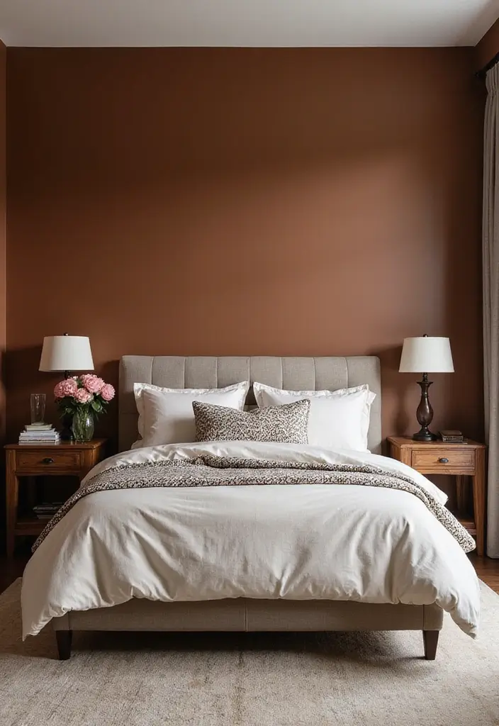 30 Brown Wall Bedroom Ideas That Bring Earthy Elegance - 10. Bold Brown Statement Wall