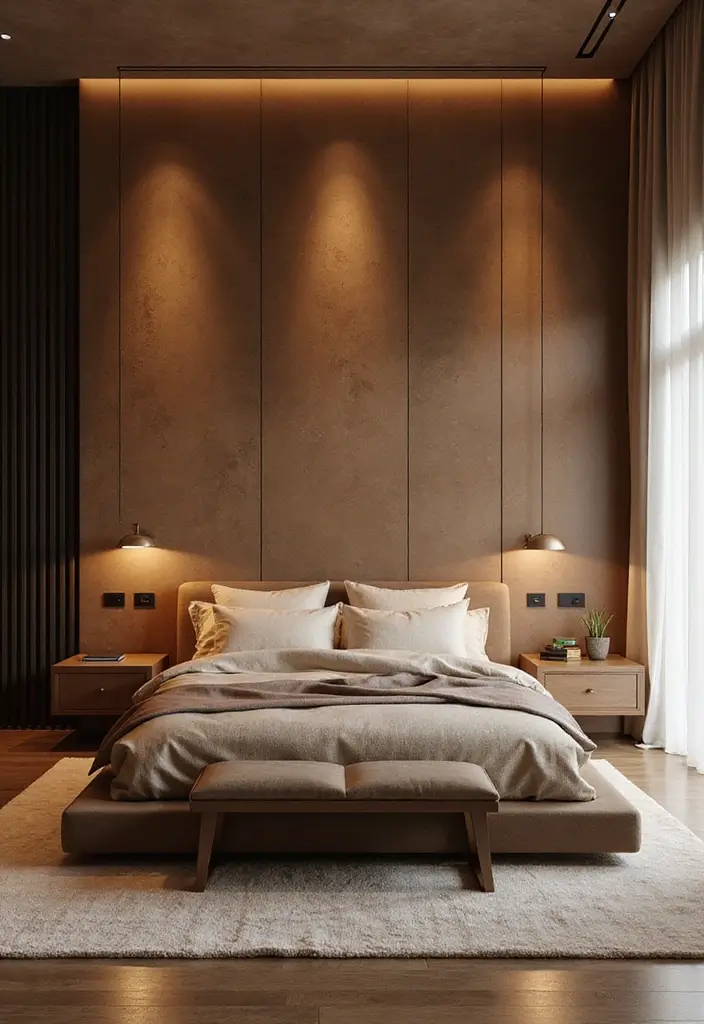 30 Brown Wall Bedroom Ideas That Bring Earthy Elegance - 11. Textured Wall Panels