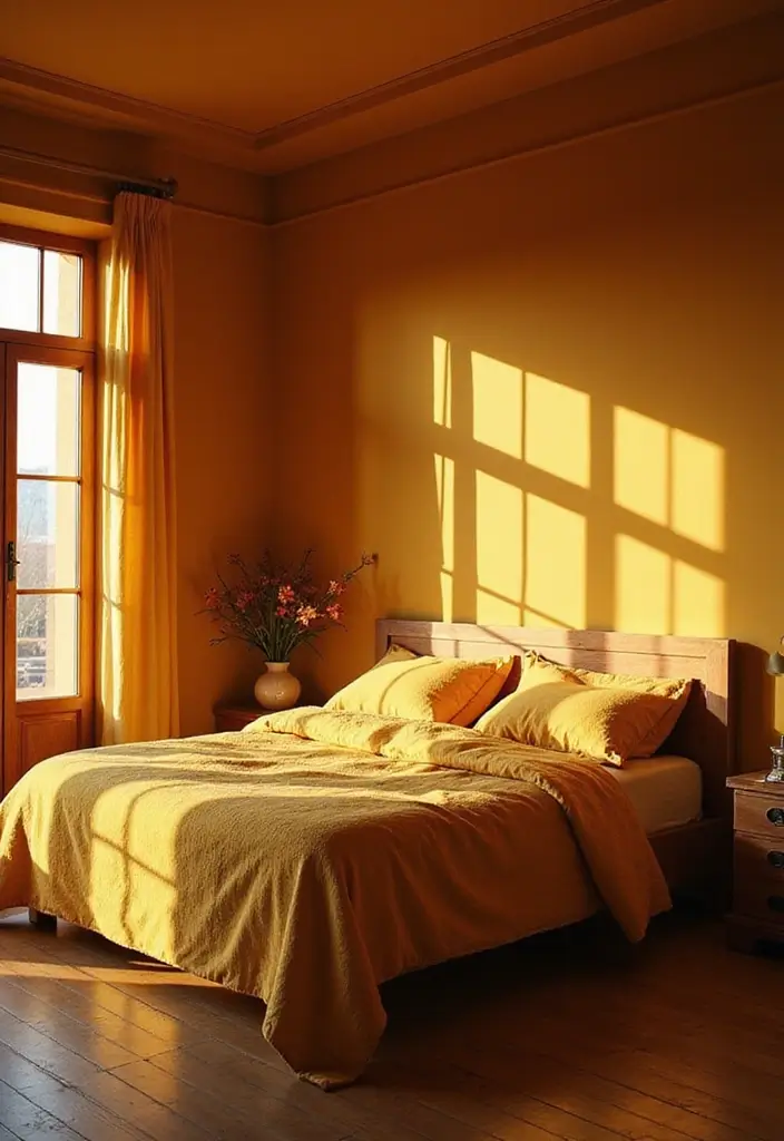 30 Brown Wall Bedroom Ideas That Bring Earthy Elegance - 17. Golden Hour Glow