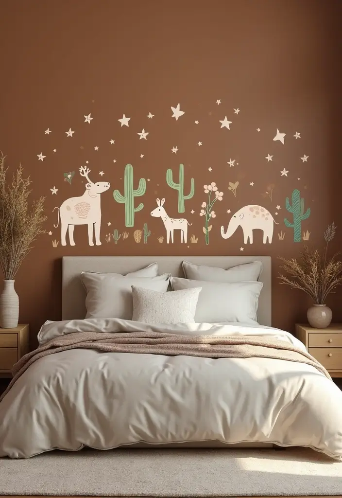 30 Brown Wall Bedroom Ideas That Bring Earthy Elegance - 21. Whimsical Wall Decals